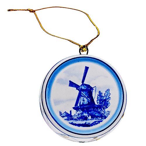 Xmas Ornament Delft Blue Drum with Mill