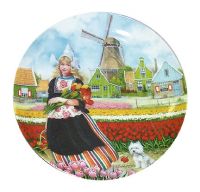 PLATE COLOR 9 INCH DUTCH GIRL IN TULIPFIELD
