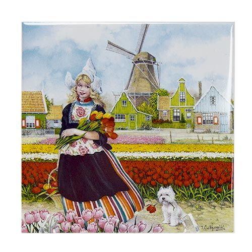 TILE P TULIP GIRL/DOG/MILL